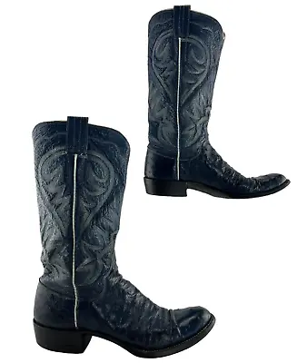 Ladies Vintage M L Leddy's USA Blue Ostrich Almond Toe Western Boots Size 5 B • $349.09
