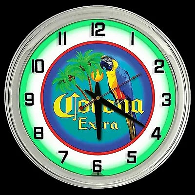 16  Corona Extra Beer Bird Sign Green Neon Clock  • $205.07