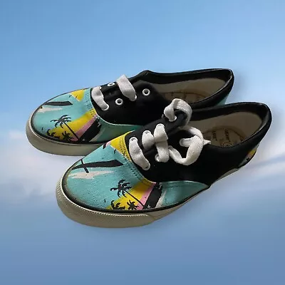 Vintage Trax Kmart Sneakers Shoes Canvas Womens 6 Blue Tropical Palm Trees • $19.80