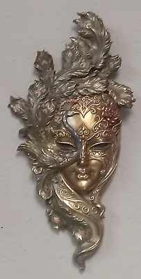 Gorgeous Venetian Decorative Wall Mask With Peacock Feathered Brass Antiqued  • $85