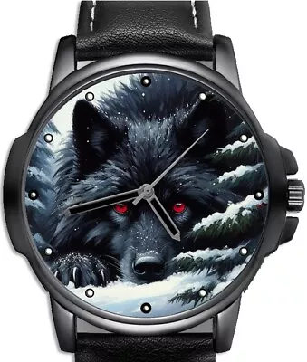 Hiding Black Wolf With Red Eyes Art Unique Unisex Beautiful Wrist Watch UK FAST • $98.64