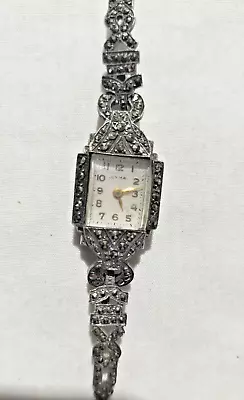 Vintage Deco Marcasite Silver Watch Ladies CYMA Quality Swiss Watch - Runs AF • $123.50