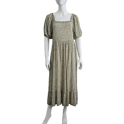 Polagram Maxi Prairie Dress Sage Green Dainty Floral  Size L 16 18 USA Made • $37