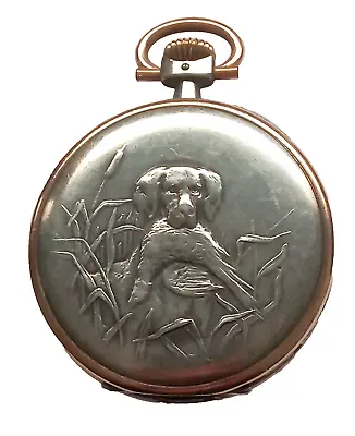 Longines Pocket Watch Scene Dog Open Face Silver And Gold Filled Case • £277.06
