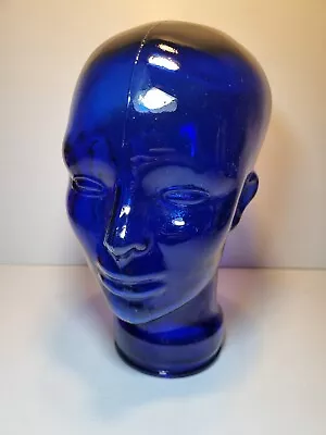 Vintage 60s 70s Cobalt Blue GLASS Mannequin Head Hat Wig Stand Display 28cm H • $135