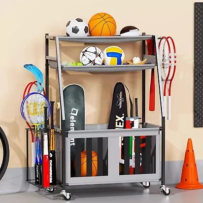 Ball Storage Rack For Indoor/Outdoor Storage Bins For Sports Gear Black • $126.49