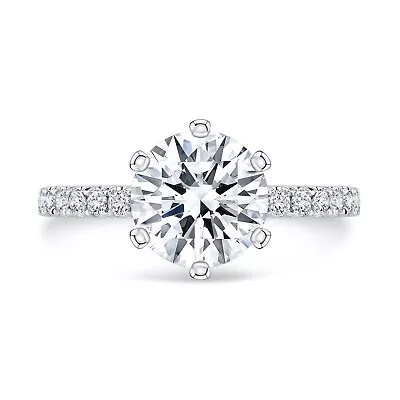 Round Lab Grown Diamond Engagement Ring Pave 14K White Gold IGI Certified • $2958