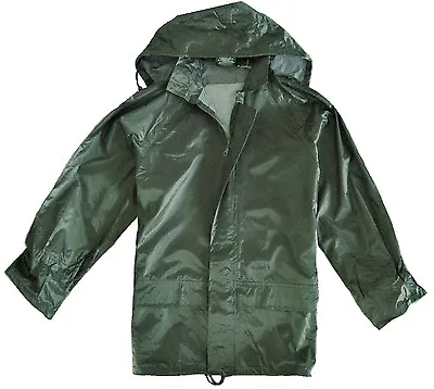 MENS OLIVE WATERPROOF WINDPROOF JACKET Gents Green Fishing Kagool Hiking Coat • £14.50