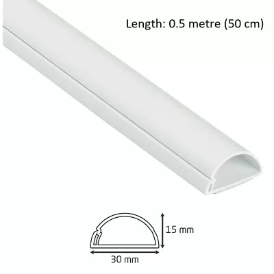 50 Cm Long D-Line 30 X 15 Mm Trunking White Cable Management Hide Cover Dline • £6.72