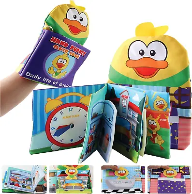 EIK Baby Toys 0-6 Months Plus Duck Cloth Book Hand Puppet Soft Sensory Books For • £10.35