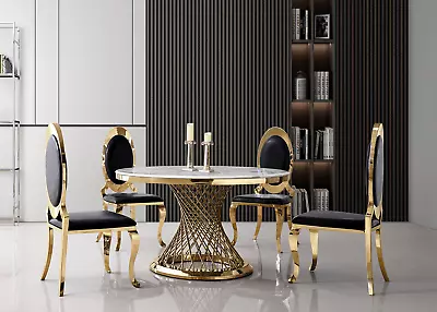 Luxurious Design Marble Round Dining Table With Gold Mirrored Finish Stainless S • $3999.99