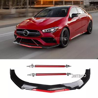 For Mercedes-Benz C200 C300 Glossy Black/Red Front Bumper Lip Splitter+Strut Rod • $104.11