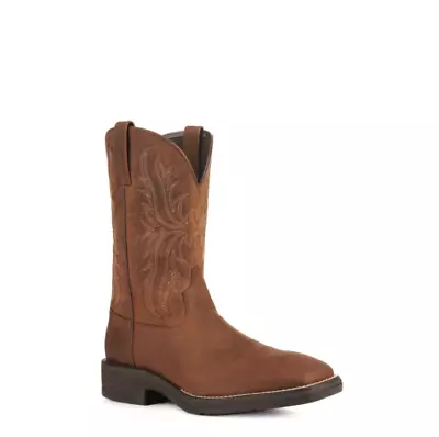 Men's Brown Full Grain Leather Wide Square Toe Cowboy Boots • $91