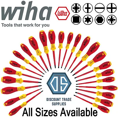 WIHA Screwdriver VDE Electric PHILLIPS POZI SLOTTED PZ1 PZ2 TORX HEX All Sizes • £6.75