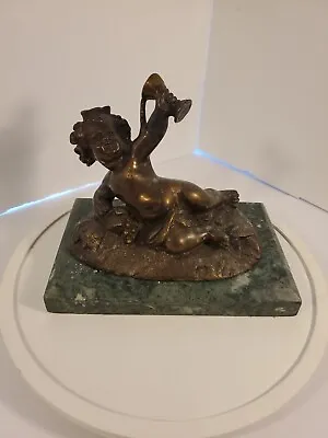 Vintage Cherub  Bronze Sculpture Statue Figurine Figure W/ Marble Base  • $59.95