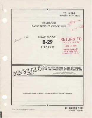 1956 Boeing B-29 Superfortress Basic Weight Check List Flight Manual Handbook-cd • $14.99