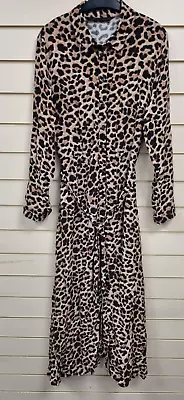 Ladies ZARA Midi Shirt Dress. Size L. Leopard Print. Long Sleeves. VGC • £3.99