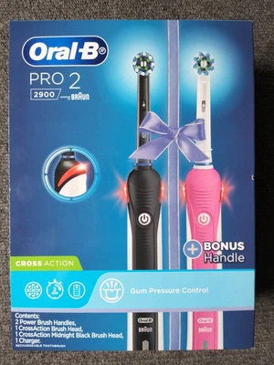 $114.99 • Buy Oral B Pro 2 2900 Li-ion CrossAction Electric Toothbrush Twin Pack Black / Pink 