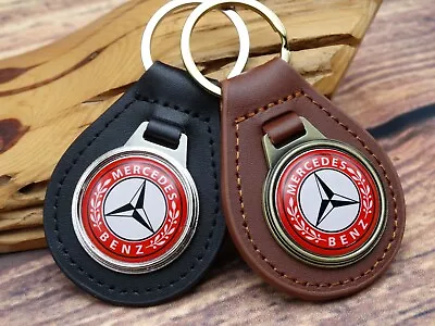 NEW RARE VINTAGE RED MERCEDES - BENZ CAR Leather Key Chain Ring Fob NOS • $19.99