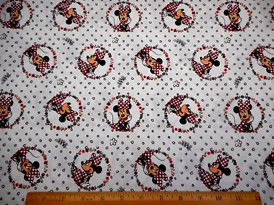 Disney Mickey Mouse Fabric By Half-Yard Minnie Mouse On White Premium Cotton • $5.25