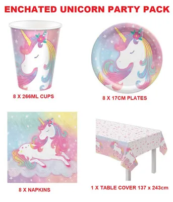 Enchanted Unicorn Party Supplies Pack 8 Plates 8 Cups 8 Napkins 1 Table Cover • $22.99