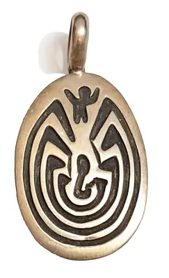 Navajo Sterling Silver Man In The Maze Teardrop Necklace Pendant By Steeve Grant • $25