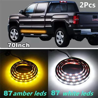 2Pcs 70  Running Board Side Step LED Light Amber White Turn Signal DRL Strip Bar • $58.95