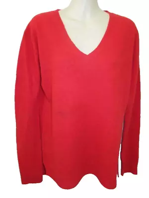 100% Cashmere Red  V-neck Sweater Longer At Back Than Front May Fit M L • $16.95