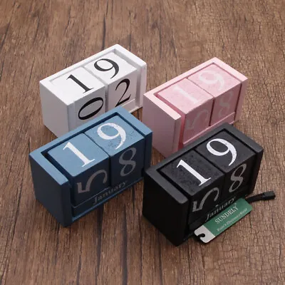 £8.44 • Buy Wooden Shabby Chic Design Perpetual Calendar Rotating Blocks Date Month Day Desk