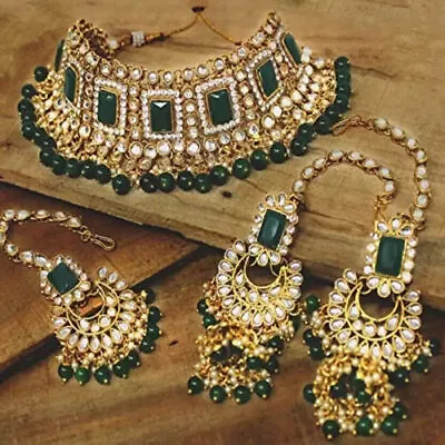 Indian Bollywood Pearl Gold Plated Kundan Choker Necklace Bridal Jewelry Set • $40.36