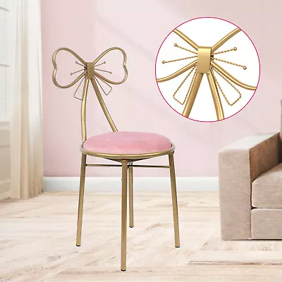 Wrought Iron Pink Velvet Dressing Stool Butterfly Backrest Makeup Chair For Home • $38.20