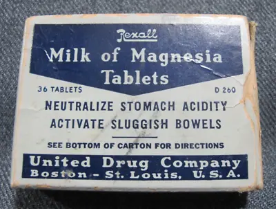 Vintage Rexall Milk Of Magnesia Tablets Cardboard Box Empty • $6.99
