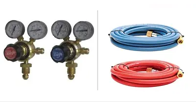 Oxygen & Acetylene Regulator Twin Pack Single Stage 2 Gauge UK Tested C/w Hoses • £117.56