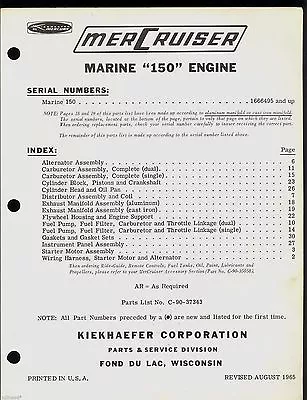 1965 Mercury Inboard Mercruiser 150 Engine  Parts Manual /original  • $22.99