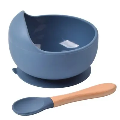 Baby Silicone Suction Bowl And Spoon Feeding Dinner Set For Baby Nsvy Blue New • £6.49