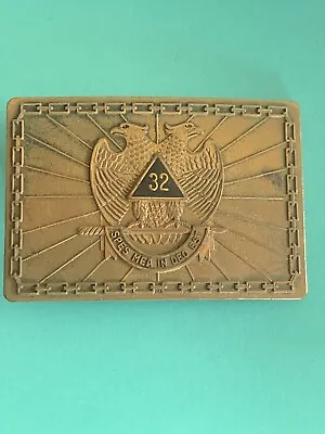 Vtg Masonic 32nd Degree Scottish Rite  SPES MEA IN DEO EST  Bronze Belt Buckle • $9