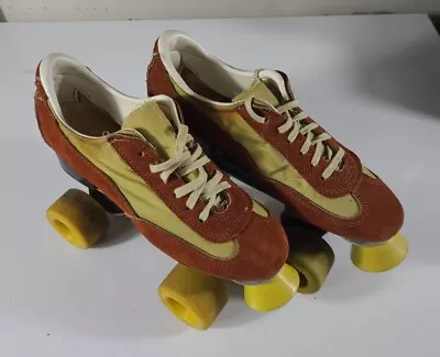 Vintage Roller Derby Suede Disco  Roller Skates Size 7 Orange And Yellow • $23.85