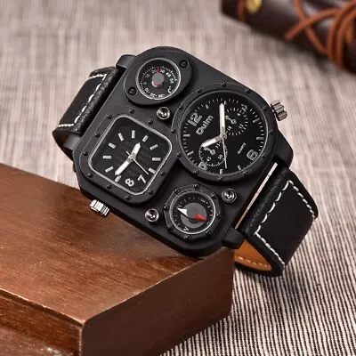 Black Sport Men's Watch Square Dial Unique Decorative Compass Quartz Wristwatch • $32.99