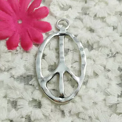 Big PEACE SIGN LOVE HIPPIE RETRO Pendant 24  925 Sterling Silver Plate Necklace  • $13.97