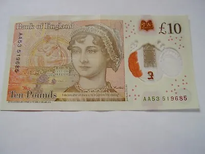 AA53 Bank Of England £10 Ten Pound Note THE QUEEN Plastic/Polymer AA53 519685 • £22.50