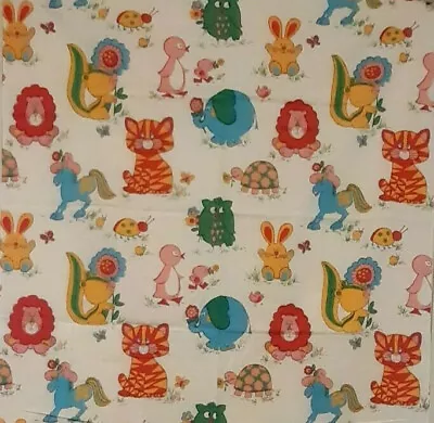 1960s Vtg. Fabric *HTF Groovy Animal Print *Cat/Owl/Horse/Bunny 37 X37  So Cute • $23