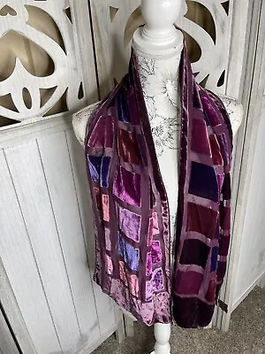 Velvet Squares Burn Out Shawl Scarf Shades Of Purple Silk • $18.04