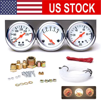 52mm 3-in-1 Chrome Car Triple Gauge Set Kit Water Temp Oil Pressure Volt Meter • $21.98