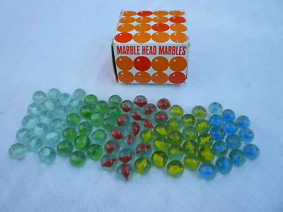 Vintage 1969 Ribbon Swirl Marble Head Marbles In Original Orange Box  • $29.99