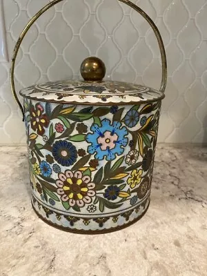 Vtg England Daher Bright Colorul Floral Embossed Metal Tin  W/lid & Handle • $8.50