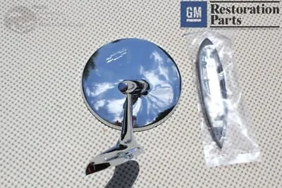 Round Bowtie Outside Rearview Mirror Ribbed Base Chevy Chevelle Impala Nova New • $44.76