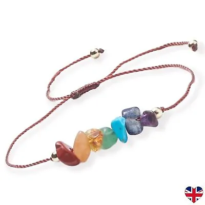 £3.89 • Buy 7 Chakra Gemstone Bracelet Crystal Jewellery Healing Rainbow Anxiety Adjustable 