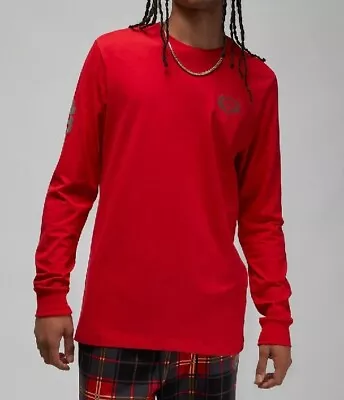 Nike Jordan Long Sleeve T-shirt Back Print Logo Fire Red Mens Size XL RRP £39.95 • £26.59