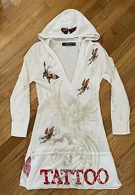 Vintage Ed Hardy Hooded Mini Dress Size S Phoenix Butterfly Y2K • $51