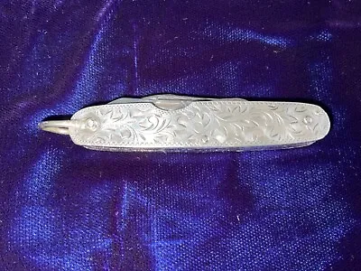 Vintage Sterling Silver Knife Engraved Floral Design Multi Tool Pocket Knife • $135